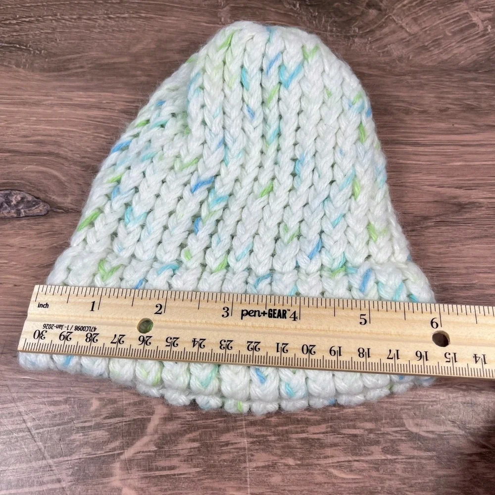Handmade Beanie Set Baby Blue White Knit Crochet Winter Hats 3pk